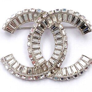 Chanel Classic Silver CC Baguette Crystal Brooch